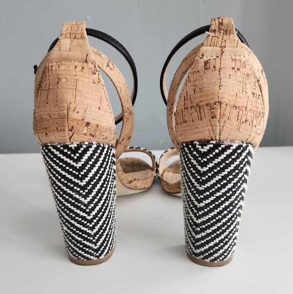 JustFab Strappy Block Heel. size 6 cork block heels black and white - Picture 3 of 4